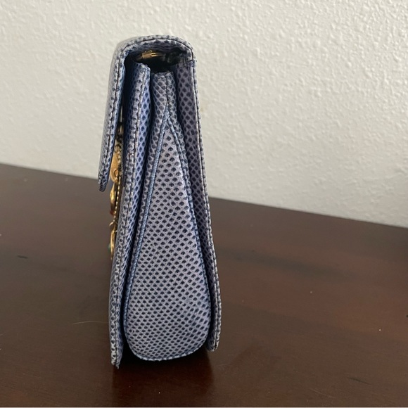 Rare⭐️ Vintage 1980s Judith Leiber Blue Lizard and Gold Charm Handbag (no strap) - Picture 6 of 14